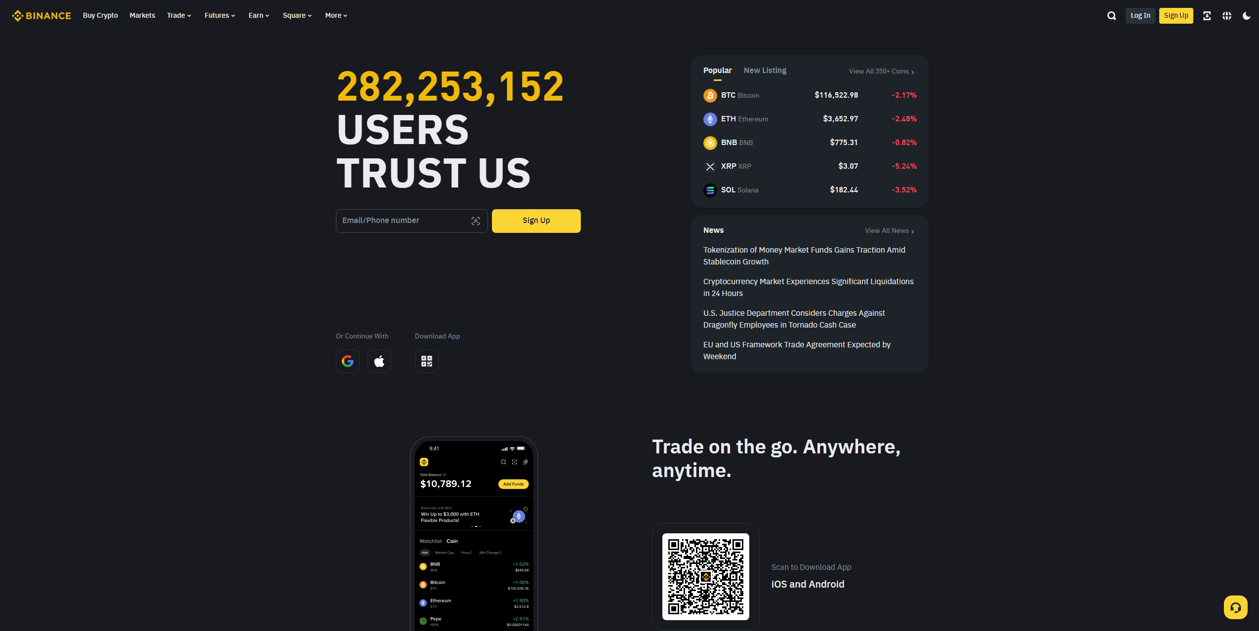Binance trading platform showing Cardano (ADA) exchange options, secure trading interface, and crypto purchase methods