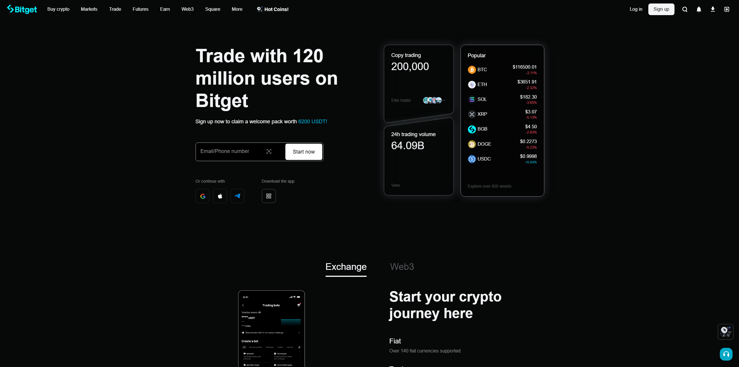 Bitget trading platform showing Cardano (ADA) exchange options, secure trading interface, and crypto purchase methods