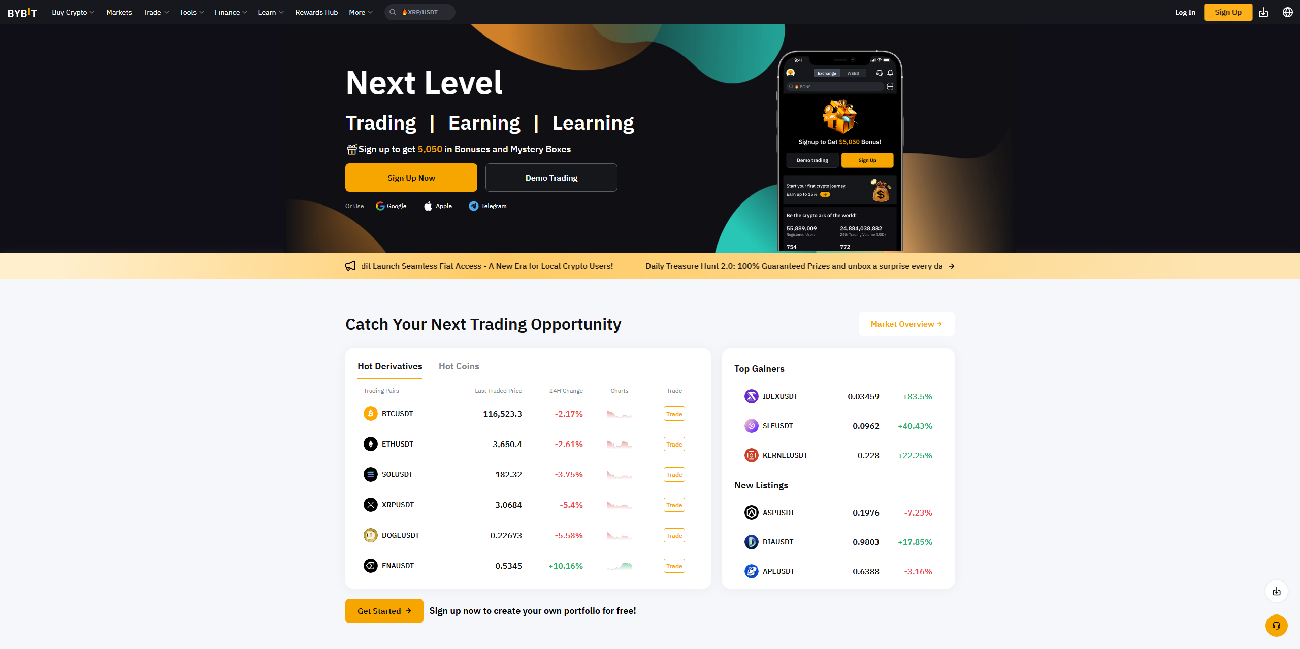 Bybit trading platform showing Cardano (ADA) exchange options, secure trading interface, and crypto purchase methods