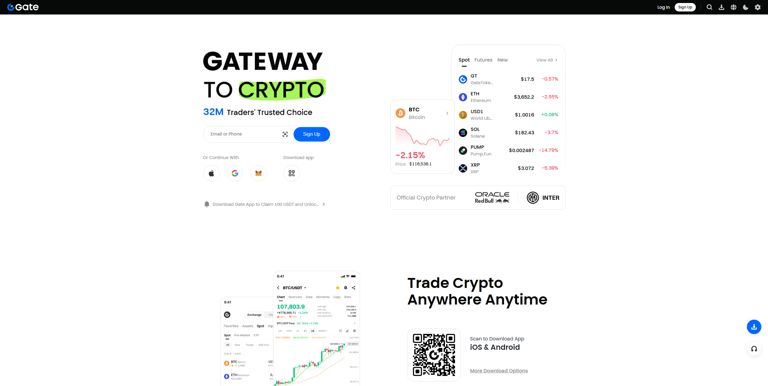 Gate.io trading platform showing Cardano (ADA) exchange options, secure trading interface, and crypto purchase methods