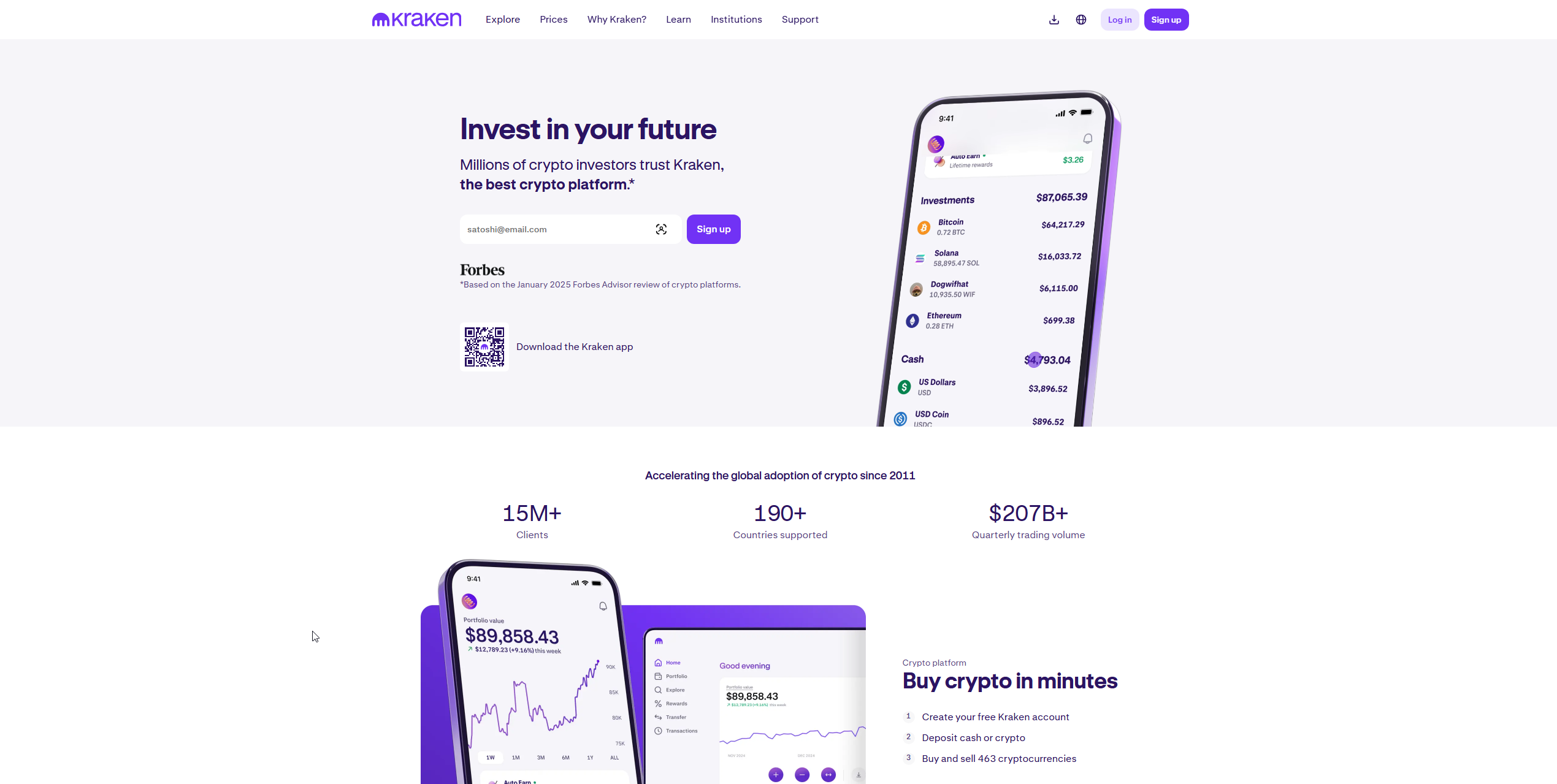 Kraken trading platform showing Cardano (ADA) exchange options, secure trading interface, and crypto purchase methods