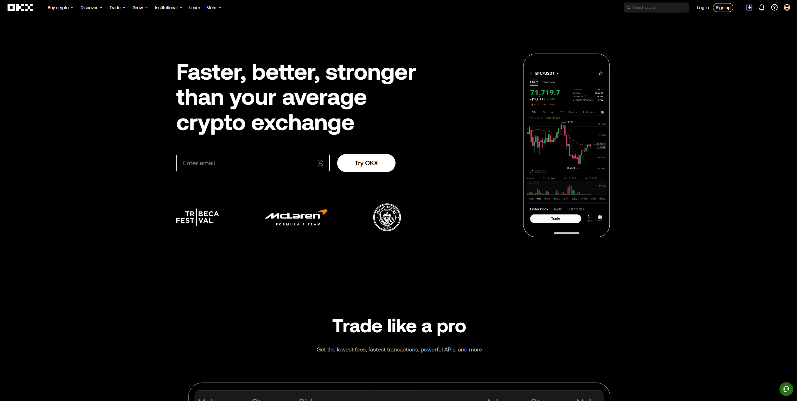 OKX trading platform showing Cardano (ADA) exchange options, secure trading interface, and crypto purchase methods