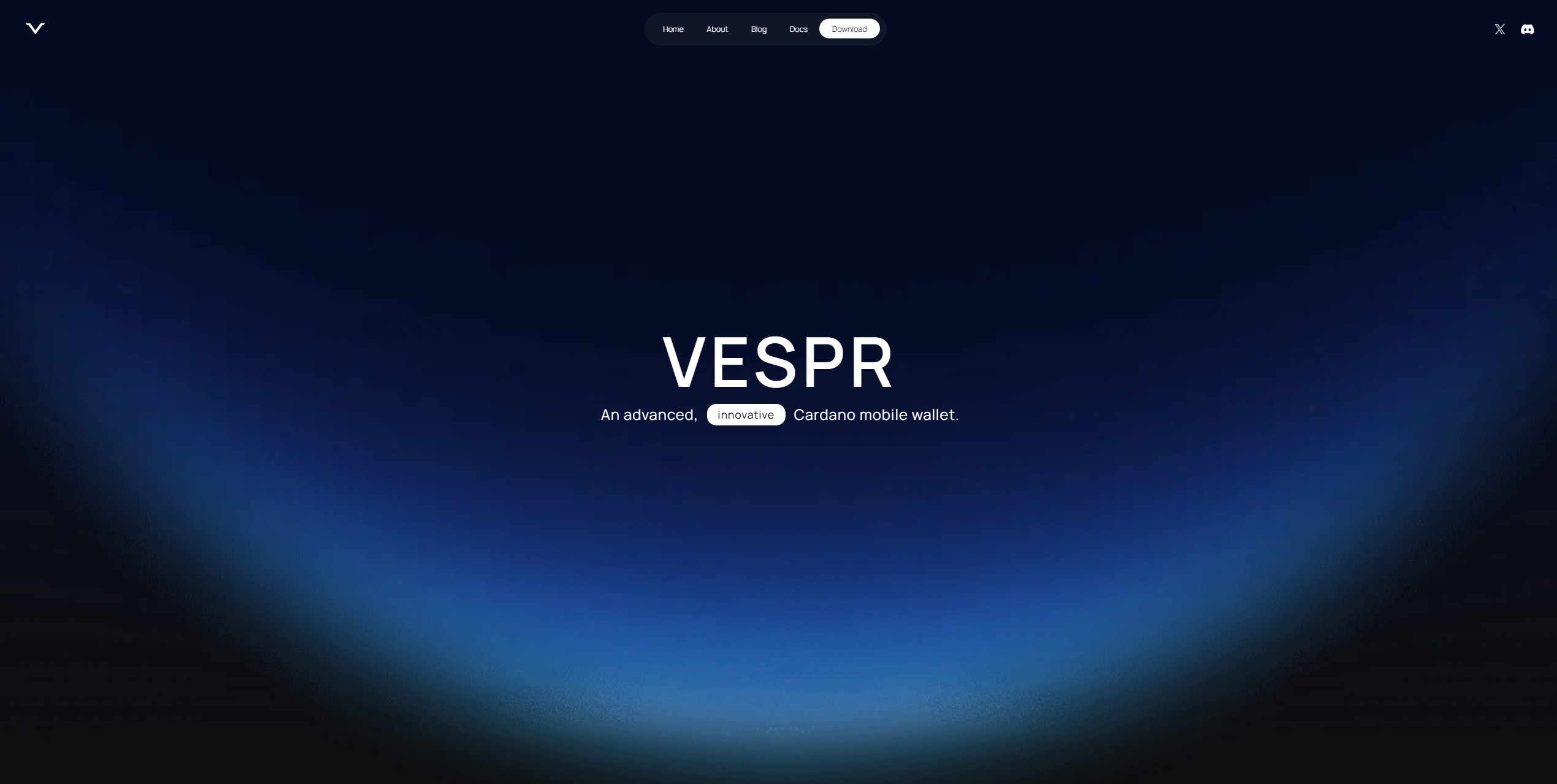 Vespr wallet homepage showing Cardano (ADA) wallet features, secure storage, and DeFi integration interface
